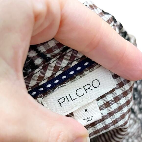 Anthropologie Pilcro Kiera Button Down Blouse Small Gingham Eyelet Embroidery - Picture 5 of 9